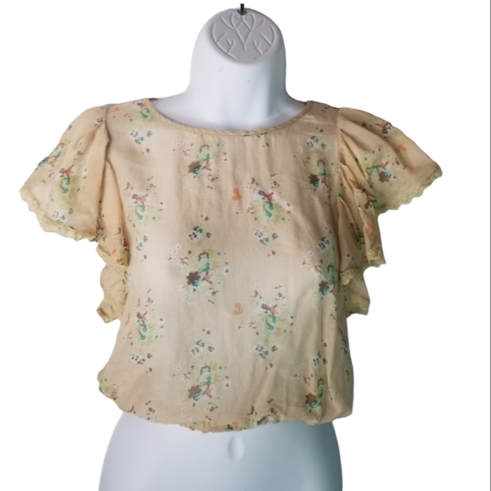 Ochirly floral cotton open tie back shirt